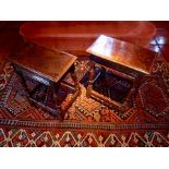 A matched pair of 17th century oak joynt stools, the rectangular seats with moulded edges, moulded