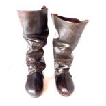 A pair of mid 19th century leather sea boots, considered to be French fisherman's due to the