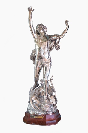 A French silver racing trophy, after Raoul Verlet ‘La douleur d’Orphee’, inscribed ‘F. Barbedienne - Image 2 of 3