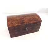 A late 20th century craftsman made casket, with burr diamond veneer, yew wood lined, with