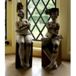 Two contemporary metal and ceramic figure sculptures, 35cm high (2)