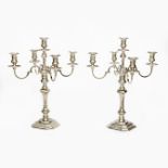 A pair of George II style four branch silver candelabra, Thomas Bradbury & Sons, London 1930, each