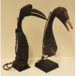 Two West African Nigerian Hausa hornbill decoys with mounts