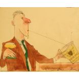 RALPH IDRIS STEADMAN (British, b.1936) Caricature of a man holding a wine glass, pen and ink,