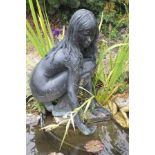 Desmond Fountain (b.1946) A late 20th century bronze statue of a naked girl crouching, her right