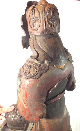 An 18th century Chinese God of War, depicted standing on one leg, carved wood polychrome painted, - Image 14 of 16