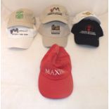 Seven assorted Beachfield baseball hats, embroidered Mustique, Maxim and Heart of England Forest