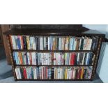 A pair of contemporary oak craftsman made open bookcases, geometric inlay, fitted adjustable