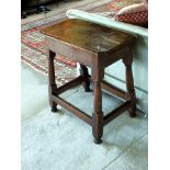 A late 17th century oak joynt stool, the rectangular top with canted corners and moulded edge, plain