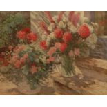 BRITISH SCHOOL 20TH CENTURY Still life of flowers in a vase on a step, pastel, 48cm by 61cm