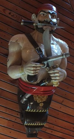 A 20th century carved wood and painted ship's figure head in the form of a Pirate wearing a red - Image 5 of 7