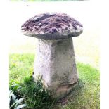 A 19th century limestone staddle stone and cap, 70cm high, cap 50cm diameter