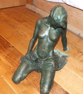 A 20th century bronze of a young woman, semi naked draped with fabric, kneeling, 45cm high ( - Image 3 of 7