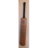 A "Gradidge" Len Hutton cricket bat, signed with various celebrity autographs including Denis