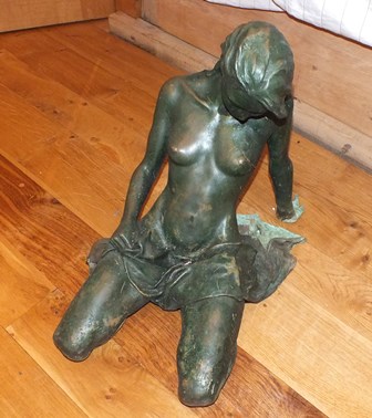 A 20th century bronze of a young woman, semi naked draped with fabric, kneeling, 45cm high ( - Image 4 of 7