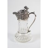 An Edwardian silver mounted glass claret jug, Mappin & Webb, London 1904, designed as a wrythen