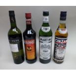 Dubonnet, 1 bottle, Cinzano Bianco, 1 bottle, Martini Extra Dry, 1 bottle and Tio Pepe Palomino Fino