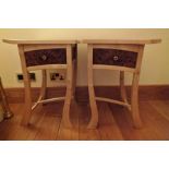 A pair of "Cadman Fibonacci dancing furniture" wavy pattern bedside tables, sycamore with burr elm