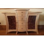 A "Cadman Fibonacci dancing furniture" sideboard of wavy form, sycamore with burr elm panels,