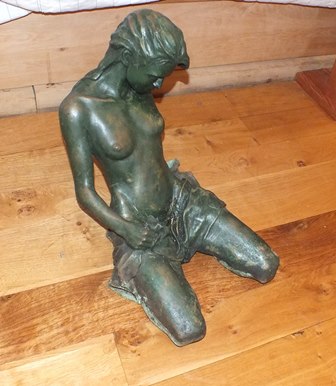 A 20th century bronze of a young woman, semi naked draped with fabric, kneeling, 45cm high ( - Image 2 of 7
