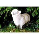 Jill Watson A carved Carrara marble sculpture of a sheep, weathered finish, standing four square