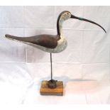 Guy Taplin (b.1939) "Upright Curlew" a carved and painted driftwood sculpture mounted on metal