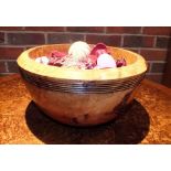 A 20th century craftsman turned burr timber fruit bowl, overall 30.5cm diameter