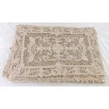 Eight "tatted" lace antique cream place mats, and matching runner