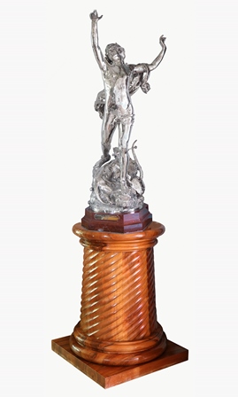 A French silver racing trophy, after Raoul Verlet ‘La douleur d’Orphee’, inscribed ‘F. Barbedienne