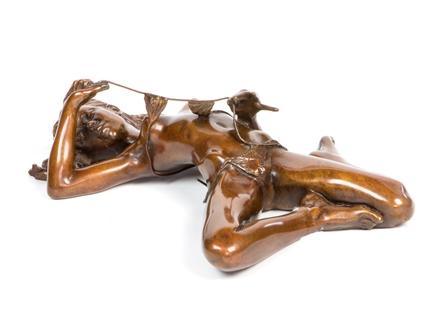 Desmond Fountain (b.1946) A bronze figure of a nude girl "Barely Dressed" numbered 1/12, 30cm long