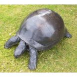 A 20th century bronze tortoise, with dark patina and some verdigris to base, 60cm long, 32cm high