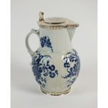 A silver mounted Worcester porcelain jug, circa 1790, the cabbage moulded jug with mask head