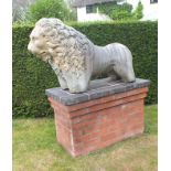 A carved stone lion in the late classical/early Hellenistic style, with full mane, and upper