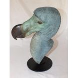 Nick Bibby (b.1960) A bronze head of a Dodo, having verdigris finish with dark patina beak, signed