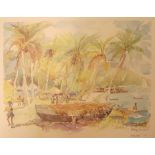 PATSY FISHER Mustique beach scene, photographic reproduction prints, 33cm by 41cm, signed and