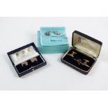 A pair of Garrards gold plated engine turned plaque cufflinks, within original box, Pat No.144883,