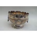 A late Victorian silver monteith, Martin Hall & Co, with scroll rim and fluted body, twin blind