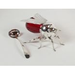 A Mappin & Webb silver plated and ruby glass novelty honey pot, designed as a silver plated bee,