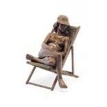 Desmond Fountain (b.1946) A bronze statue "What a lovely hat", a young nude woman in a deck chair