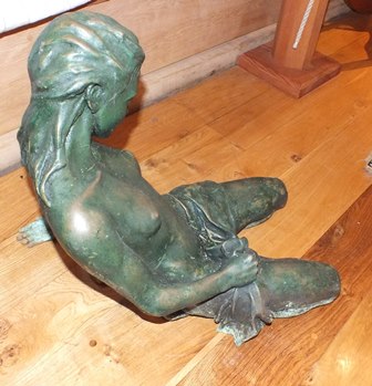 A 20th century bronze of a young woman, semi naked draped with fabric, kneeling, 45cm high ( - Image 6 of 7