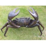 A large 20th century bronze crab in raised pose, 75cm high illustrated