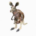 David Farrer "Experience Australia". A papier mache kangaroo, with Joey, in pouch, signed and