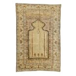 Anatolian-Ghiordes-prayer rug  around 1900, ghiordes-knot, worn, incomplete at the ends, 187*122 cm