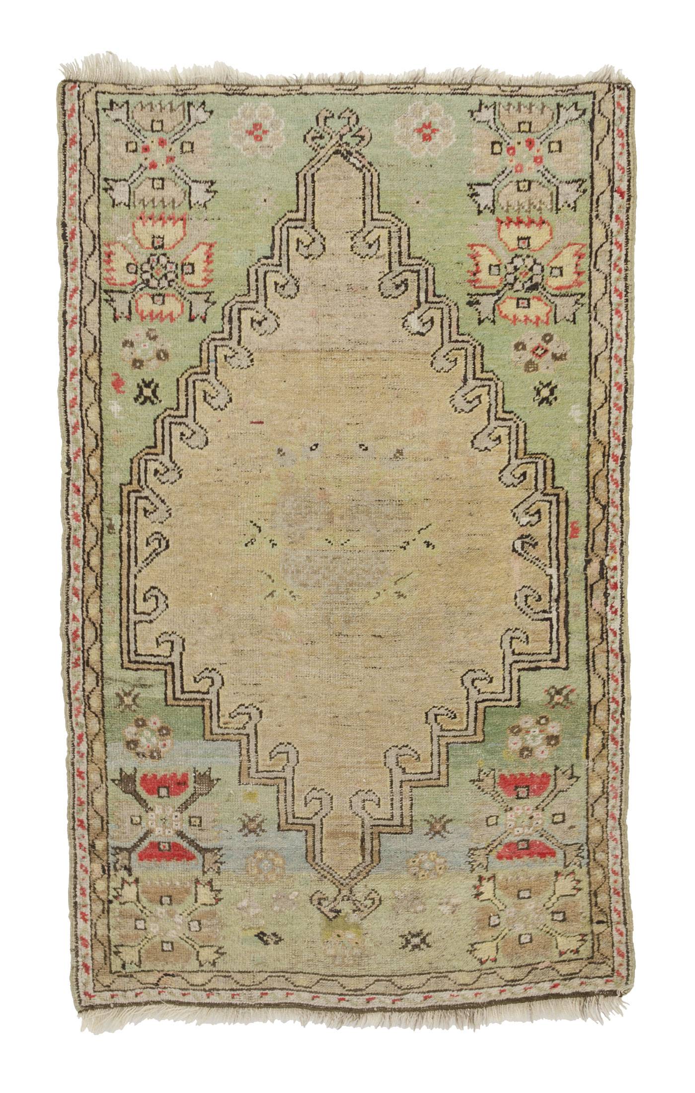 Anatolian-Ghiordes-prayer rug  around 1900, ghiordes-knot, worn, damaged, incomplete, 146*90 cm