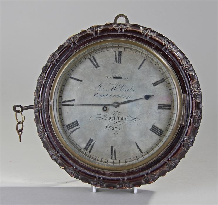 Fine early 19th Century wall clock, James McCabe, Royal exchange, London, No 2341, the silvered