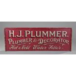 20th Century advertising sign, H.J. Plummer, Plumber & Decorator, hot & cold water fitter, 106cm