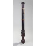 19th Century mahogany cosh or nightstick, turned with a tapering stick, thicker club end to the top,