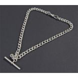 Silver pocket watch chain, with T bar and clip, 37cm long, 38.3 grams