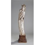 Large late 19th Century Indo-Portuguese ivory carved figure, of Madonna and child, carved with