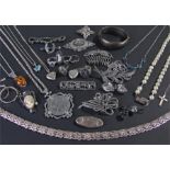 Mixed silver jewellery, to include a necklace, buckle, brooches, pendants, rings, etc, mainly